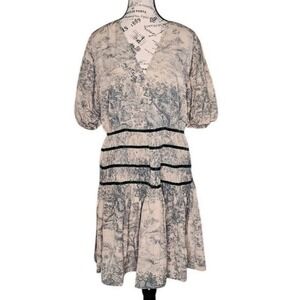Entro Green Floral Print Surplice Mini Dress | Smocked Waist | Size L | NWT